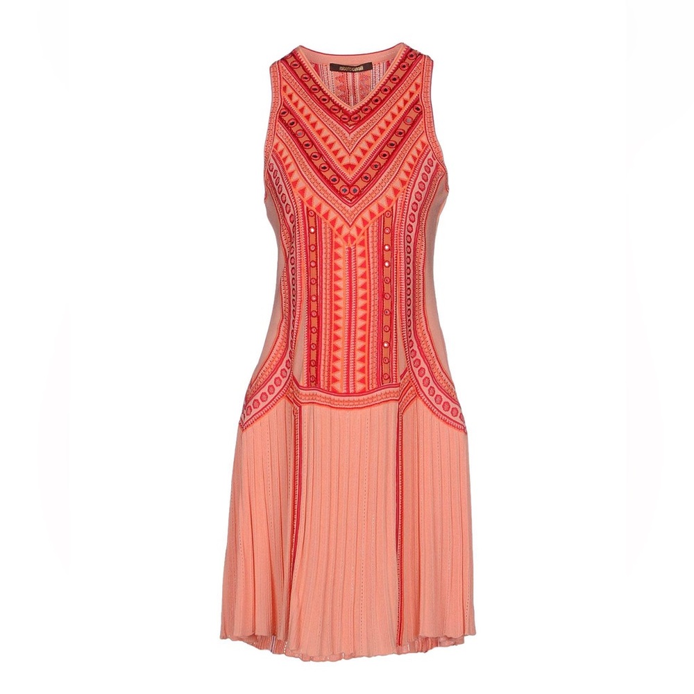 ROBERTO CAVALLI Coral Knit Embroidered Dress 6/42 NWT